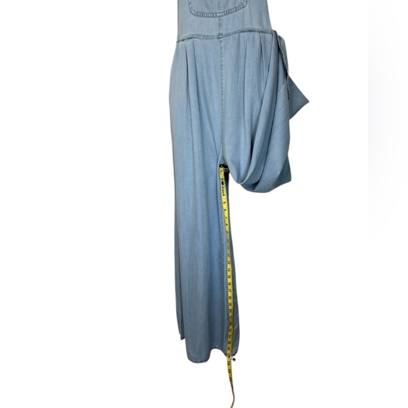 Blue Wide Leg Denim Overalls with Adjustable Straps - Picture 6 of 8